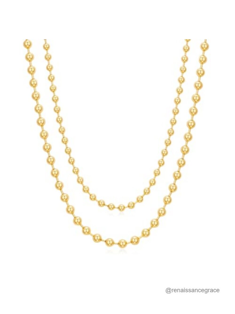 2-Piece Gold Plated Beaded Necklace Layered Choker Chunky Dainty Ball Chain